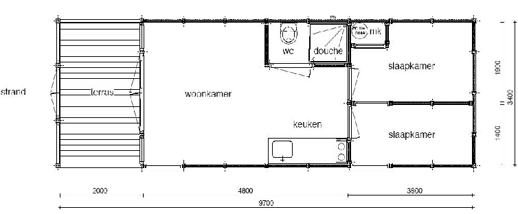 Plattegrond strandhuisje Katwijk